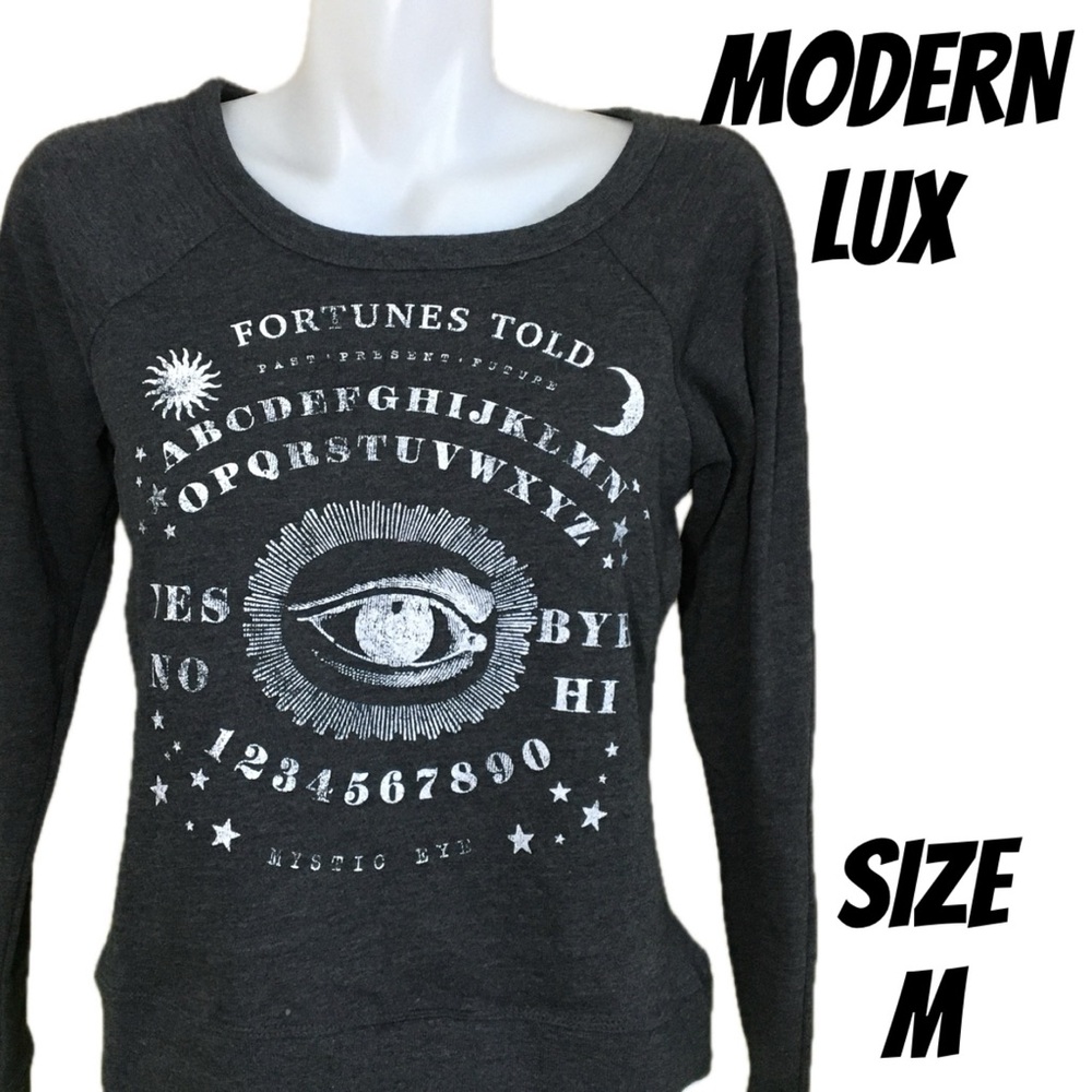 NEW MODERN LUX OUIJA FORTUNE’S TOLD SWEAT SHIRT CHARCOAL GREY SIZE M